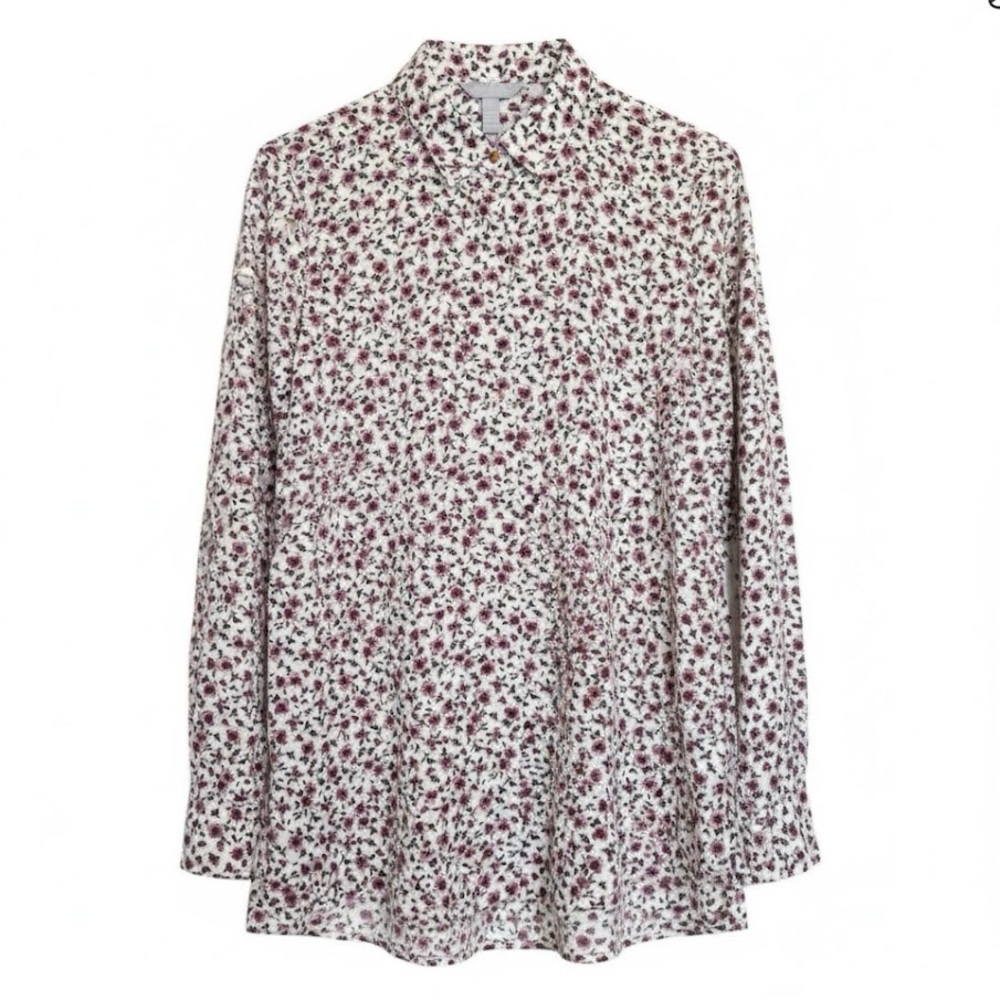 Ellen Tracy Collection NWT Fallen Flowers Cream Button Down Small
